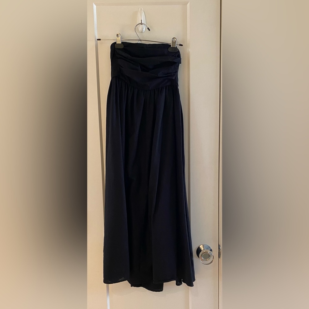 Banana Republic Factory 00 Petite Strapless Linen Blend Midi Length Dress